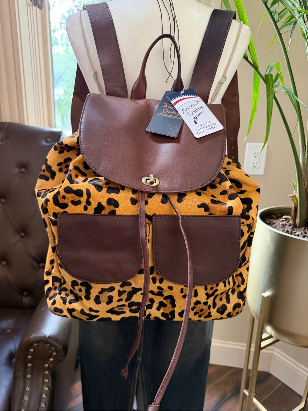 NWT Vintage American Darling Genuine Leather Cowhide Hair on Backpack Tote Bag